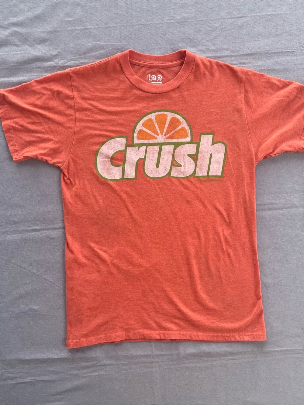 Tee Luv CRUSH vintage ORANGE Retro Soda Pop GRAPHIC T SHIRT SIZE S distressed
